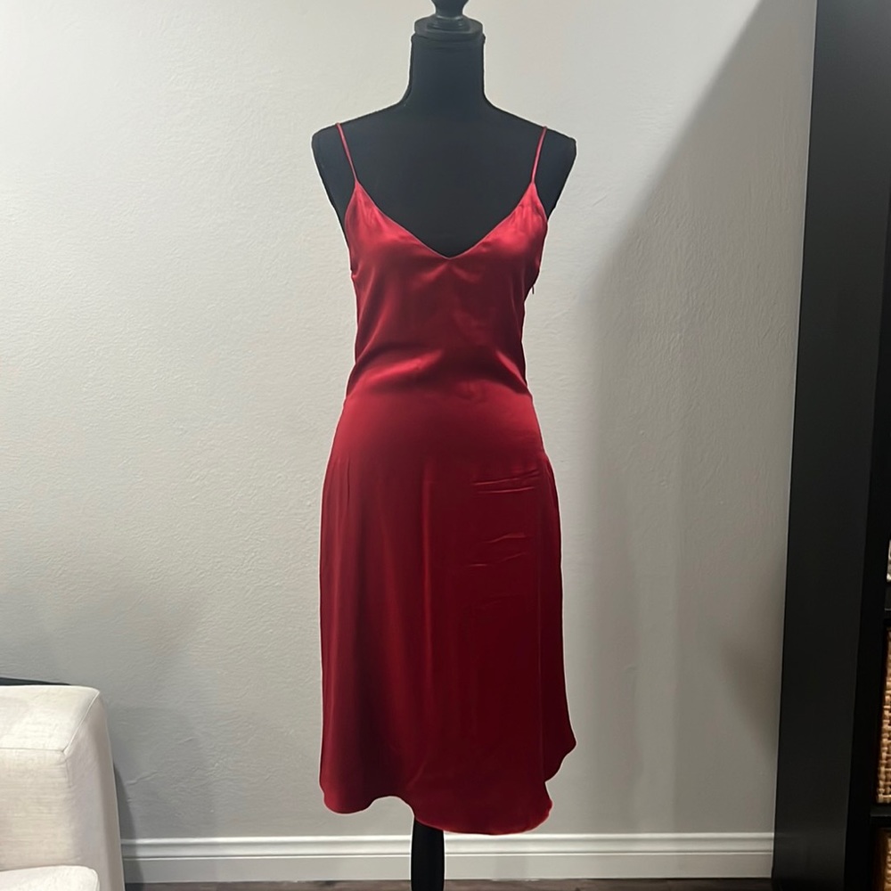 Red reformation midi silk slip dress